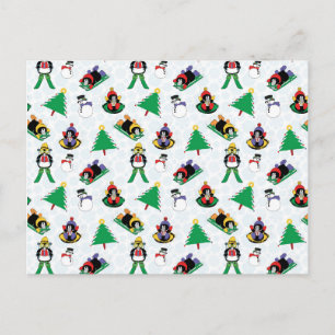 Christmas penguin skiing postcard