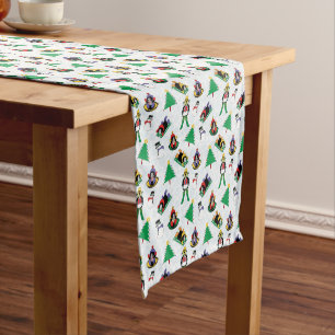 Christmas penguin skiing short table runner