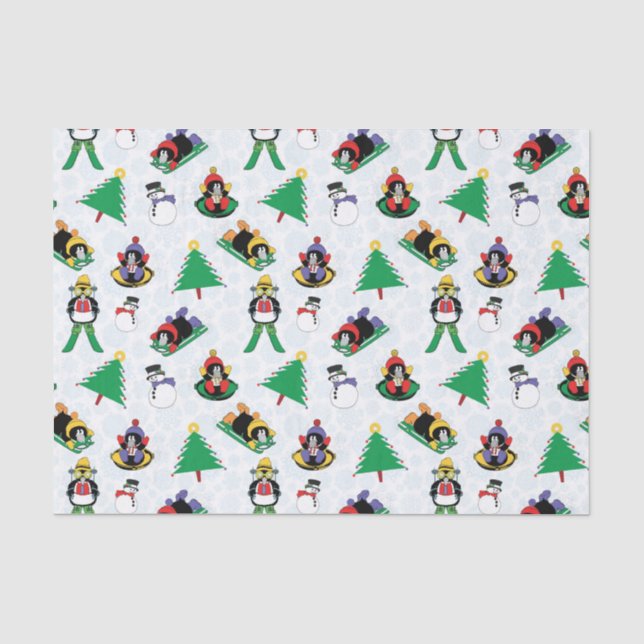 Christmas penguin skiing tissue paper (Front)