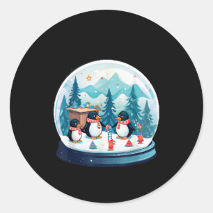 Christmas Penguin Snow Globe Scene Family Holiday Classic Round Sticker