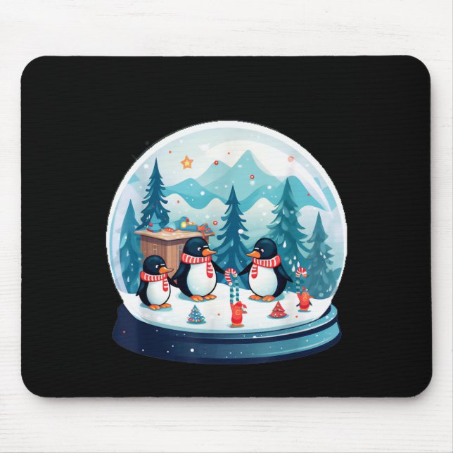 Christmas Penguin Snow Globe Scene Family Holiday  Mouse Pad (Front)