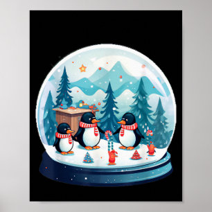 Christmas Penguin Snow Globe Scene Family Holiday  Poster