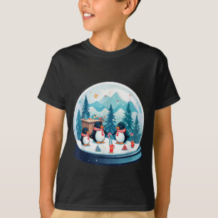 Christmas Penguin Snow Globe Scene Family Holiday  T-Shirt