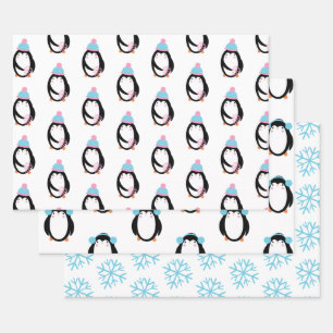 Christmas Penguin Snowflakes Whimsical Wrapping Paper Sheet
