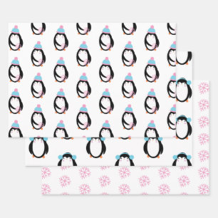 Christmas Penguin Snowflakes Whimsical Wrapping Paper Sheet