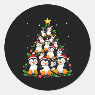 Christmas Penguin Tree Cute Holiday Animal  Classic Round Sticker