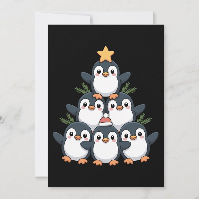 Christmas Penguin Tree Star Santa Hat Snowflake Invitation (Front)