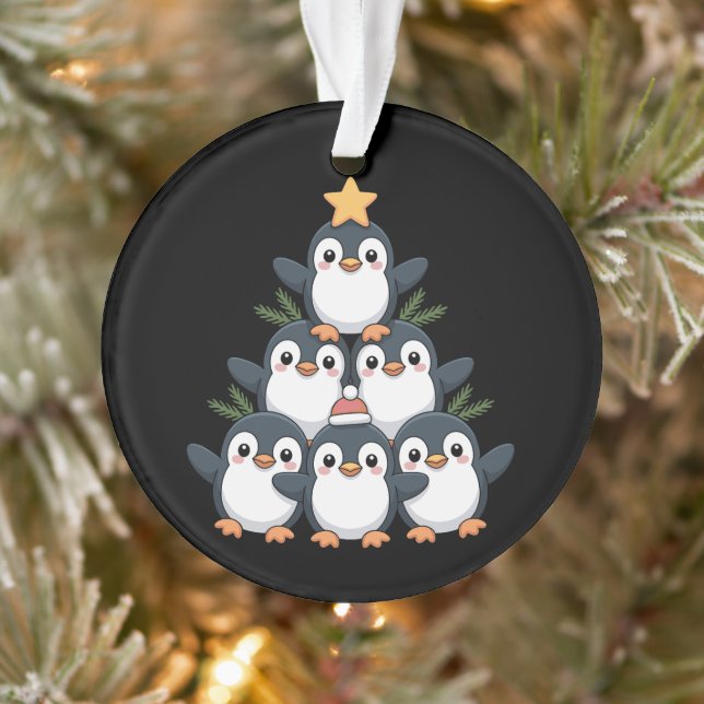 Christmas Penguin Tree Star Santa Hat Snowflake Ornament (Tree)