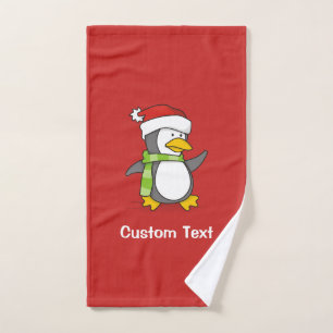Christmas penguin walking on snow bath towel set