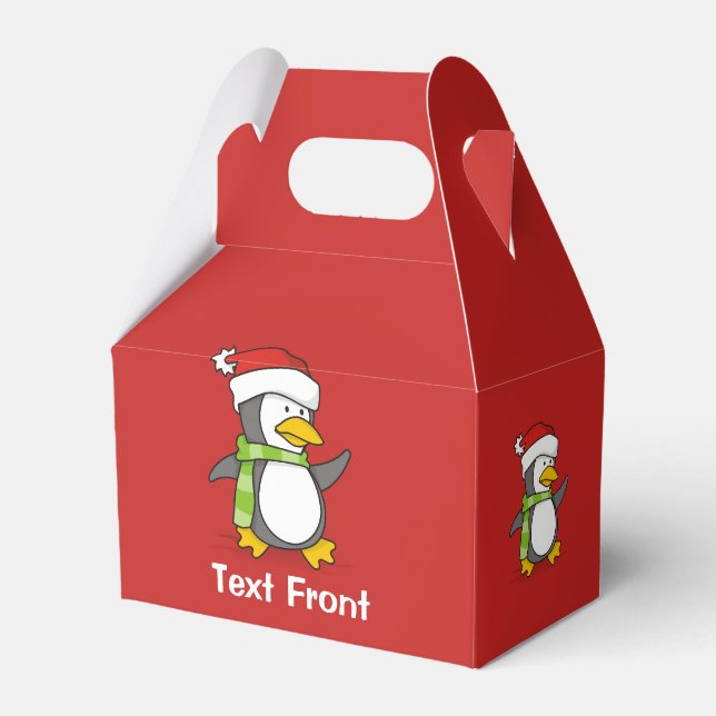 Christmas penguin walking on snow favour box (Front Side)