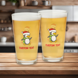 Christmas penguin walking on snow glass