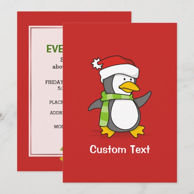 Christmas penguin walking on snow invitation (Front/Back)