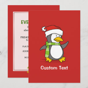 Christmas penguin walking on snow invitation
