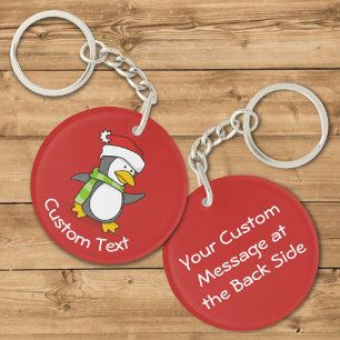 Christmas Penguin Walking on Snow Keychain