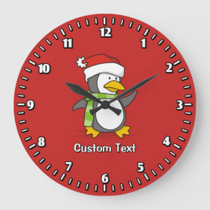 Christmas penguin walking on snow large clock