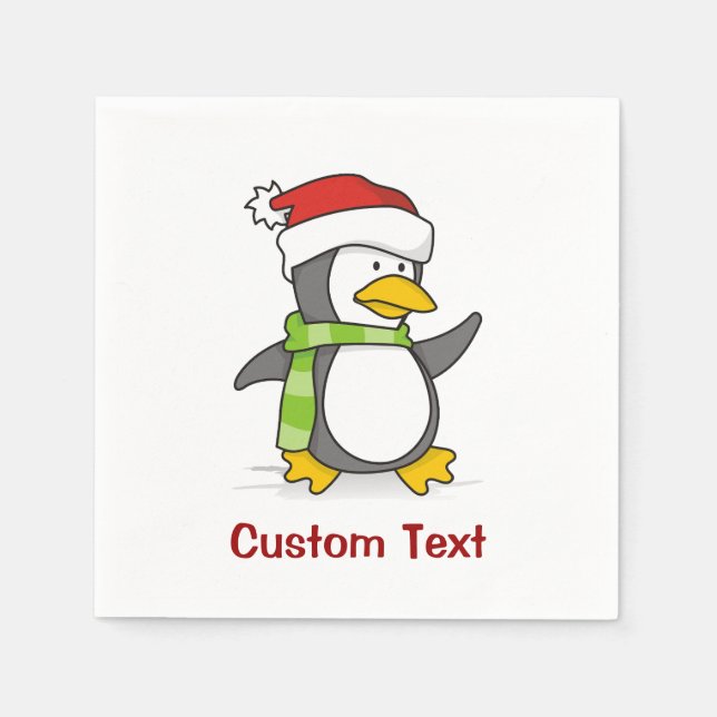Christmas penguin walking on snow napkin (Front)
