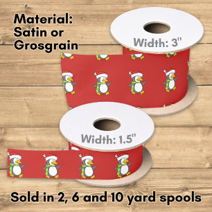 Christmas penguin walking on snow satin ribbon