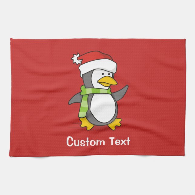 Christmas penguin walking on snow tea towel (Horizontal)