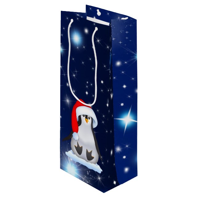 Christmas Penguin Wine Gift Bag (Front Angled)