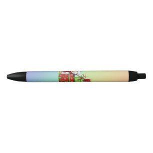 Christmas Penguin with Gifts - Festive Fun Decor Black Ink Pen