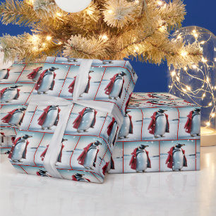 Christmas Penguin With Red Coat Wrapping Paper