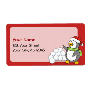 Christmas penguin with snow balls waving