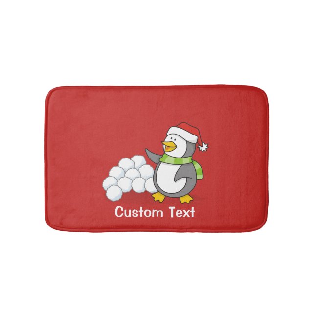 Christmas penguin with snow balls waving bath mat (Front)