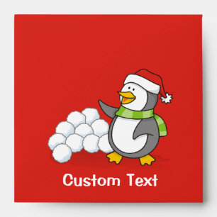 Christmas penguin with snow balls waving envelope