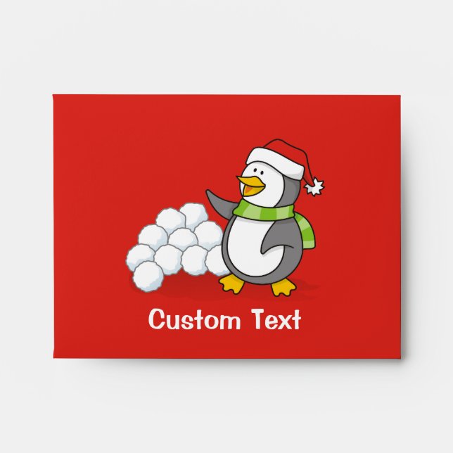 Christmas penguin with snow balls waving envelopes (Front)