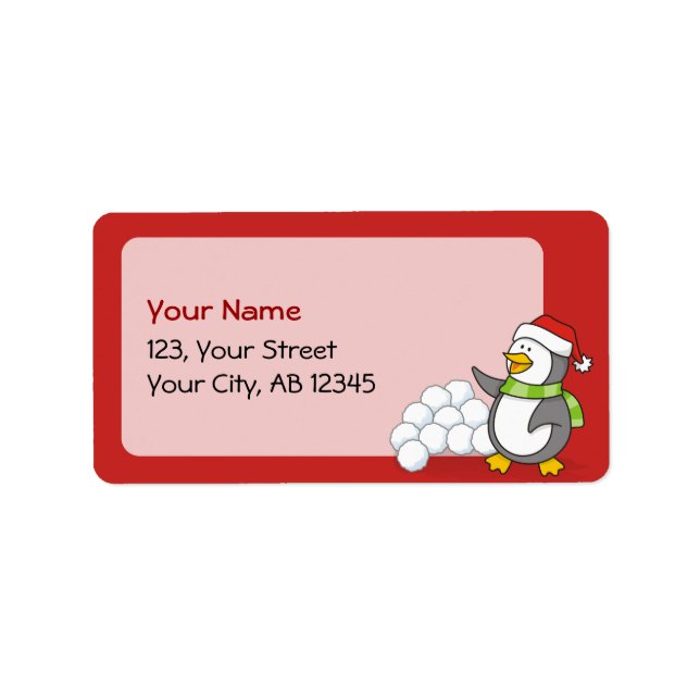 Christmas penguin with snow balls waving label (Front)
