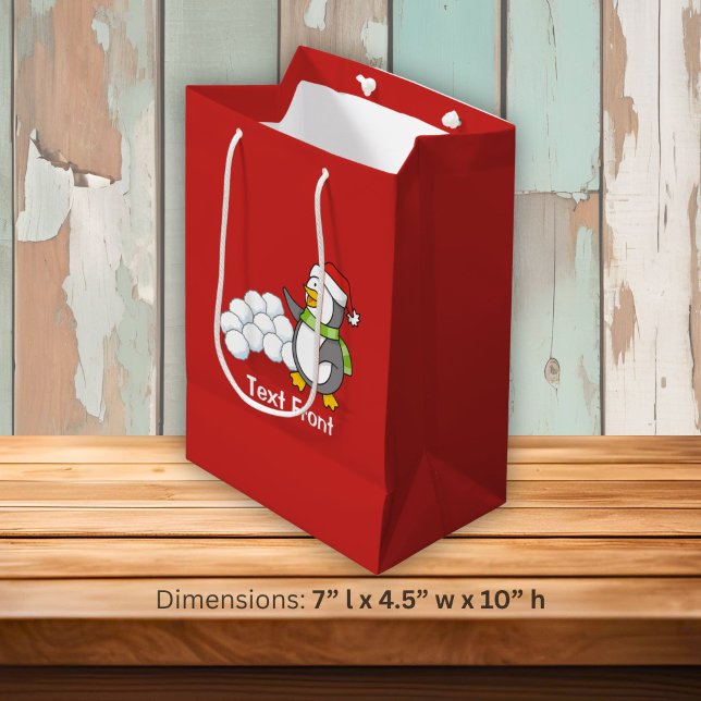 Christmas penguin with snow balls waving medium gift bag (Creator Uploaded)