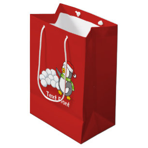 Christmas penguin with snow balls waving medium gift bag