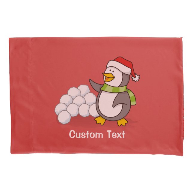 Christmas penguin with snow balls waving pillowcase (Front)