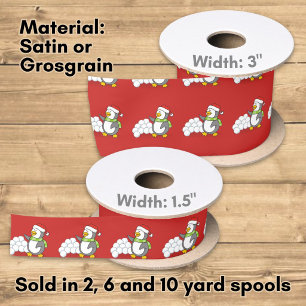 Christmas penguin with snow balls waving satin ribbon