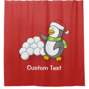 Christmas penguin with snow balls waving shower curtain