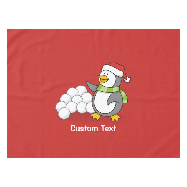 Christmas penguin with snow balls waving tablecloth (Front (Horizontal))