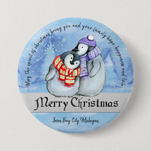 Christmas Penguins 7.5 Cm Round Badge (Front)