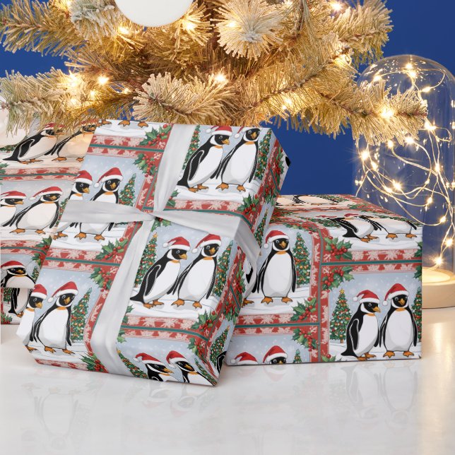 Christmas Penguins and Christmas Tree  Wrapping Paper (Holidays)