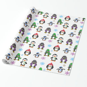 Christmas Penguins and Snowflakes Gift Wrap