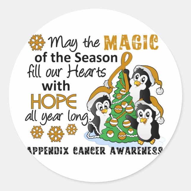 Christmas Penguins Appendix Cancer Classic Round Sticker (Front)