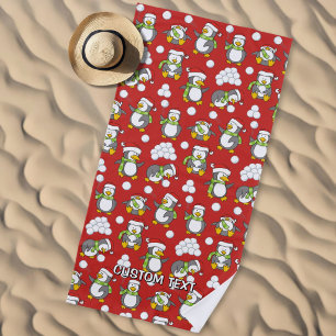 Christmas penguins background beach towel