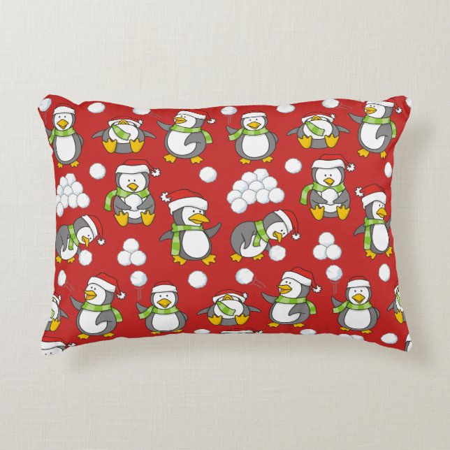 Christmas penguins background decorative cushion (Front)
