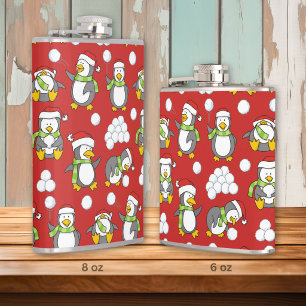 Christmas penguins background hip flask