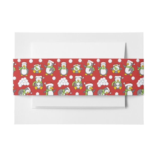 Christmas penguins background invitation belly band (Front Example)