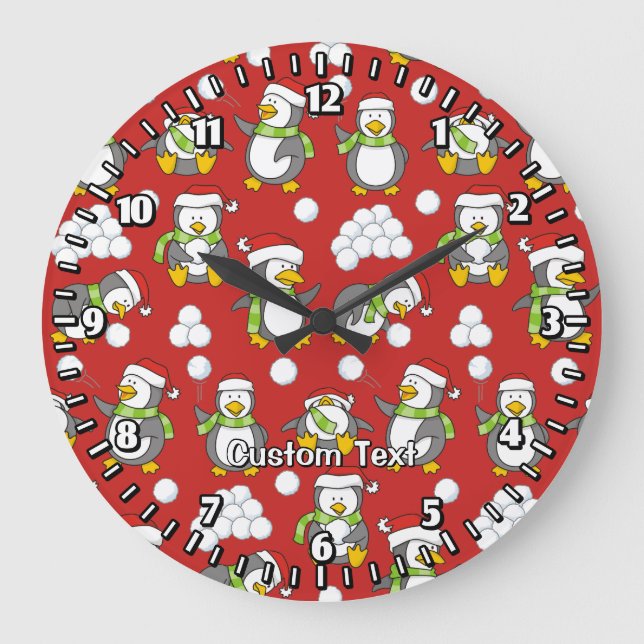 Christmas penguins background large clock (Front)