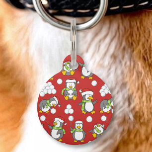 Christmas penguins background pet tag