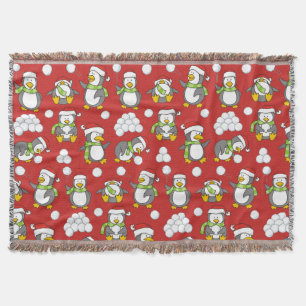 Christmas penguins background throw blanket