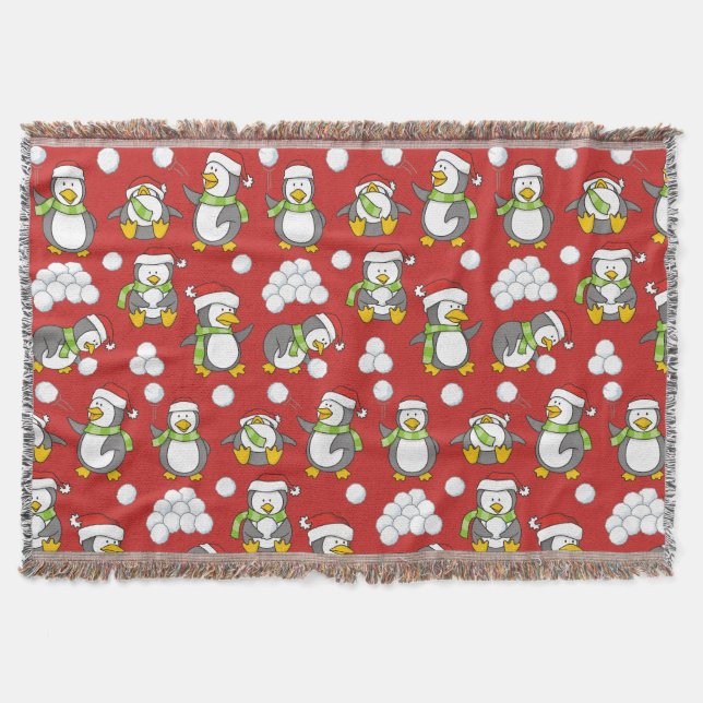 Christmas penguins background throw blanket (Front)