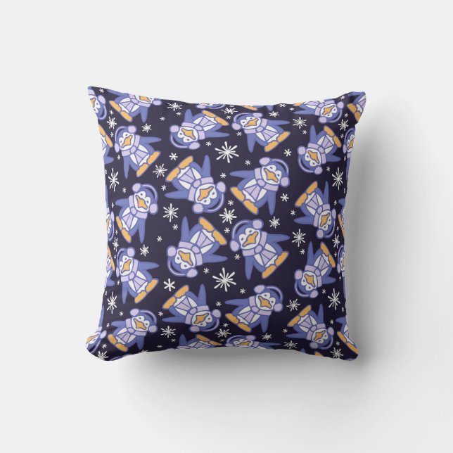 Christmas penguins bird dark blue throw pillow (Front)