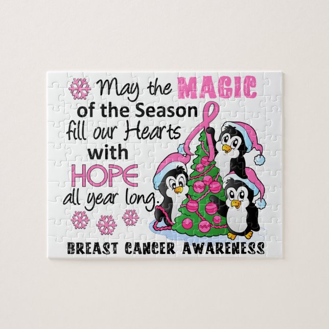 Christmas Penguins Breast Cancer Jigsaw Puzzle (Horizontal)